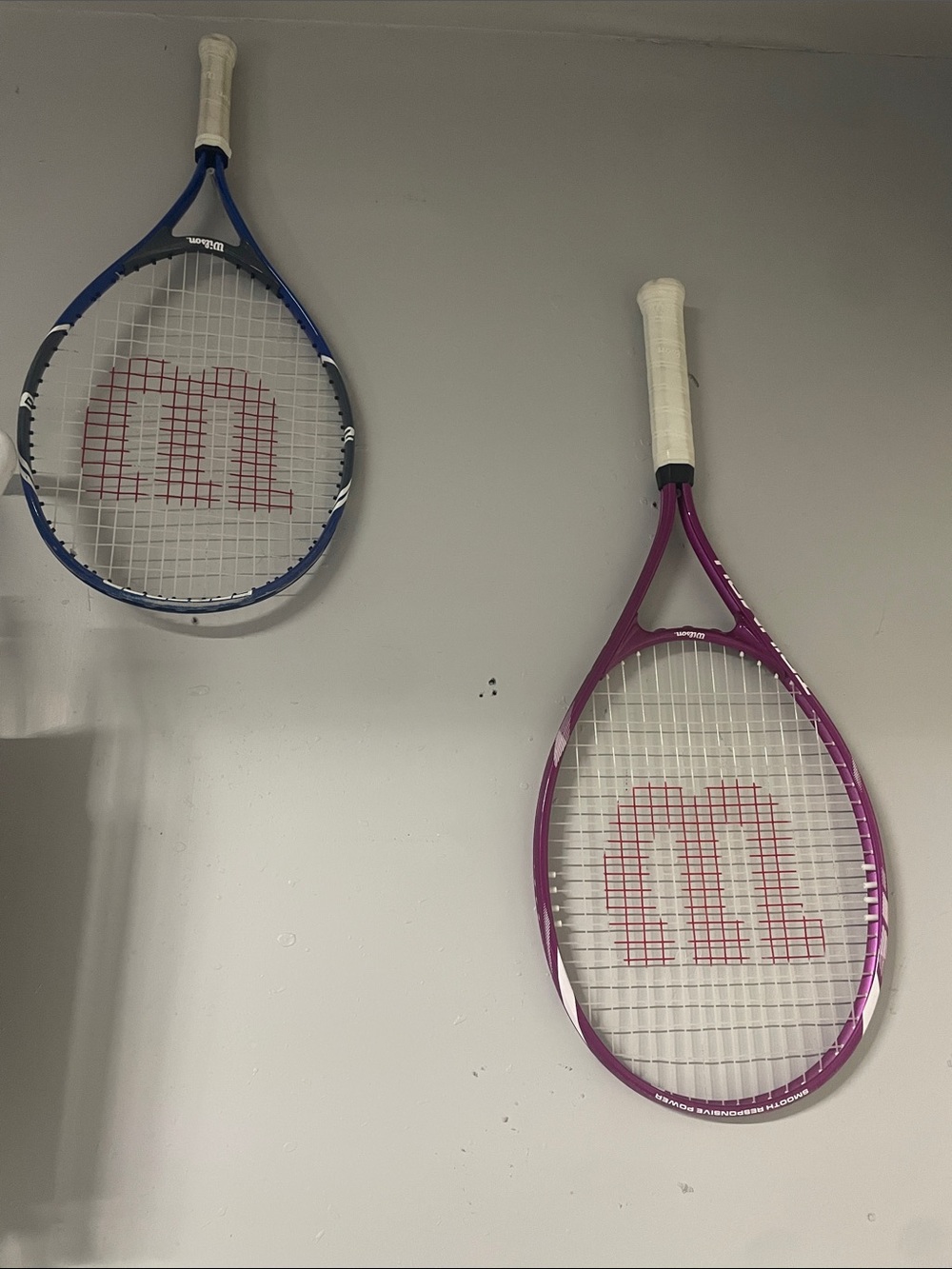 Wilson Blue and Purple Kids Tennis Racket Wall Hooks with White Grips
